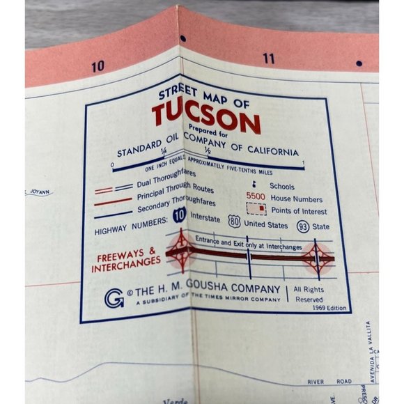 1969 Tucson Arizona Road Map Chevron Island Standard Stations Advertising - Picture 3 of 8